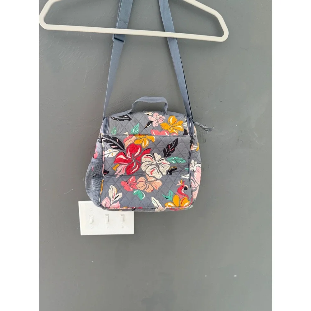 Vera Bradley Quilted Tropical Floral Insulated Lunch Bag Gray Crossbody Strap